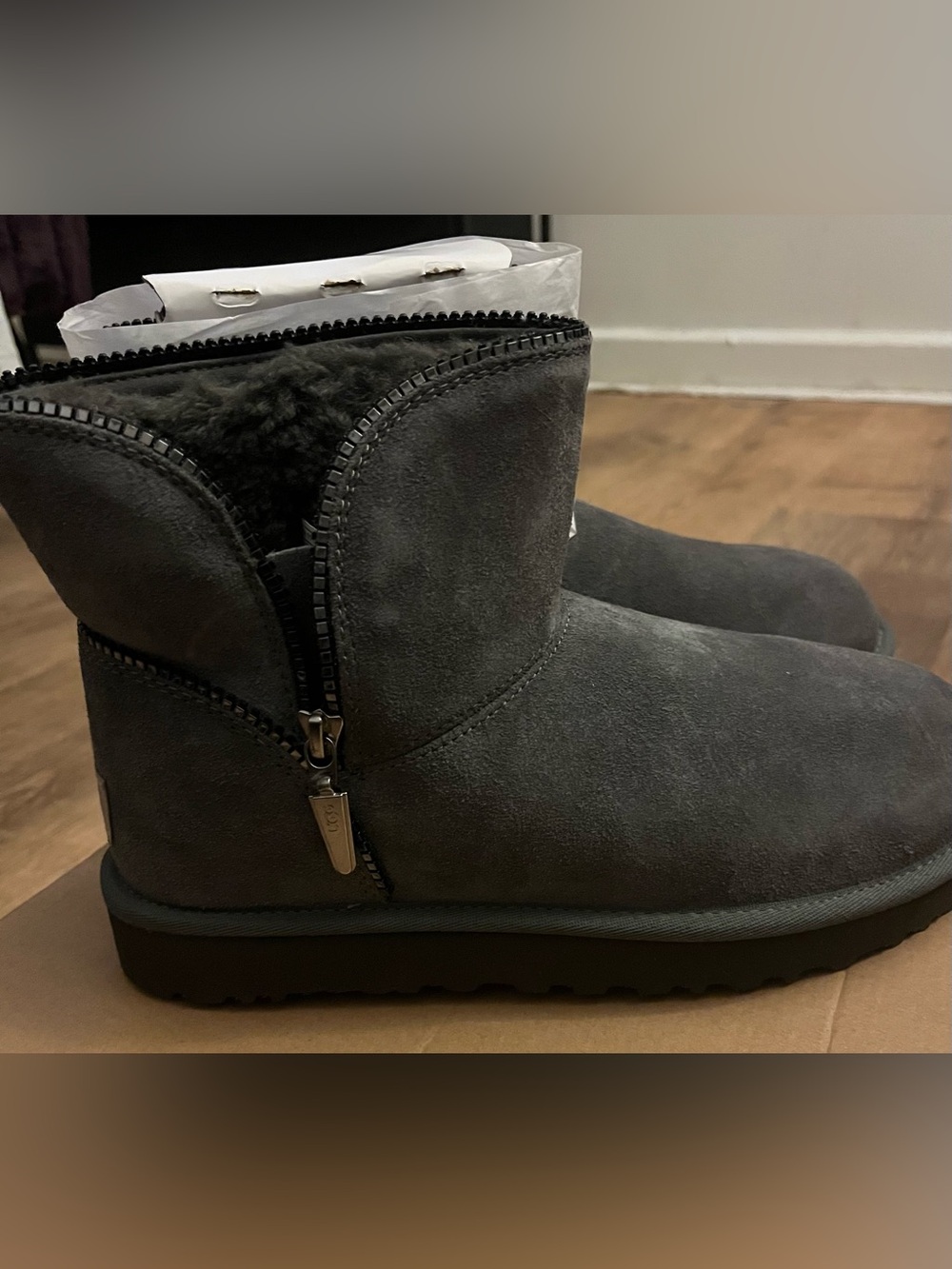 Gray Suede Zip Snow Boots